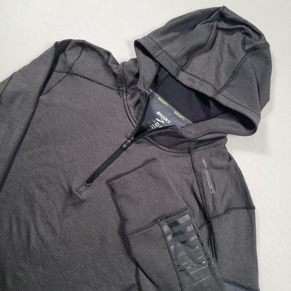 Brooks Notch Thermal Hoodie 1/4 Zip Running Shirt Mens M Gray‎ Textured